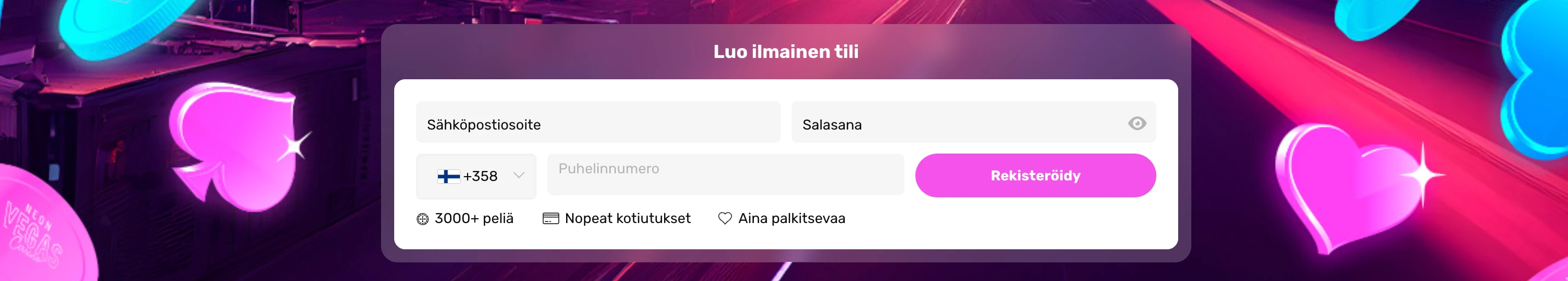 Neonvegas rekisteröityminen